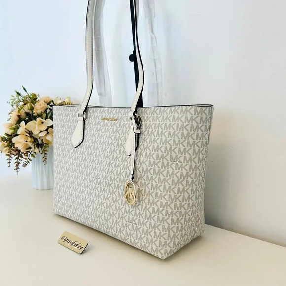 Michael Kors Purse & Wallet Sheila Large Signature Logo Tote Bag LT Cream MK - Picture 4 of 10